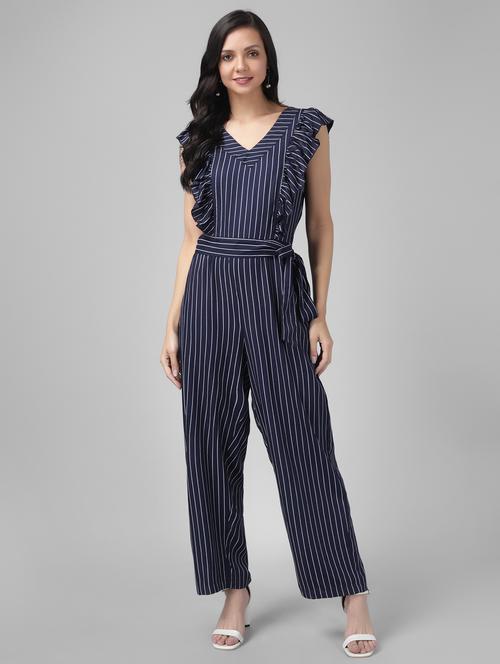 navy blue rayon full leg jumpsuit - 21286708 - Very Small Image - 1