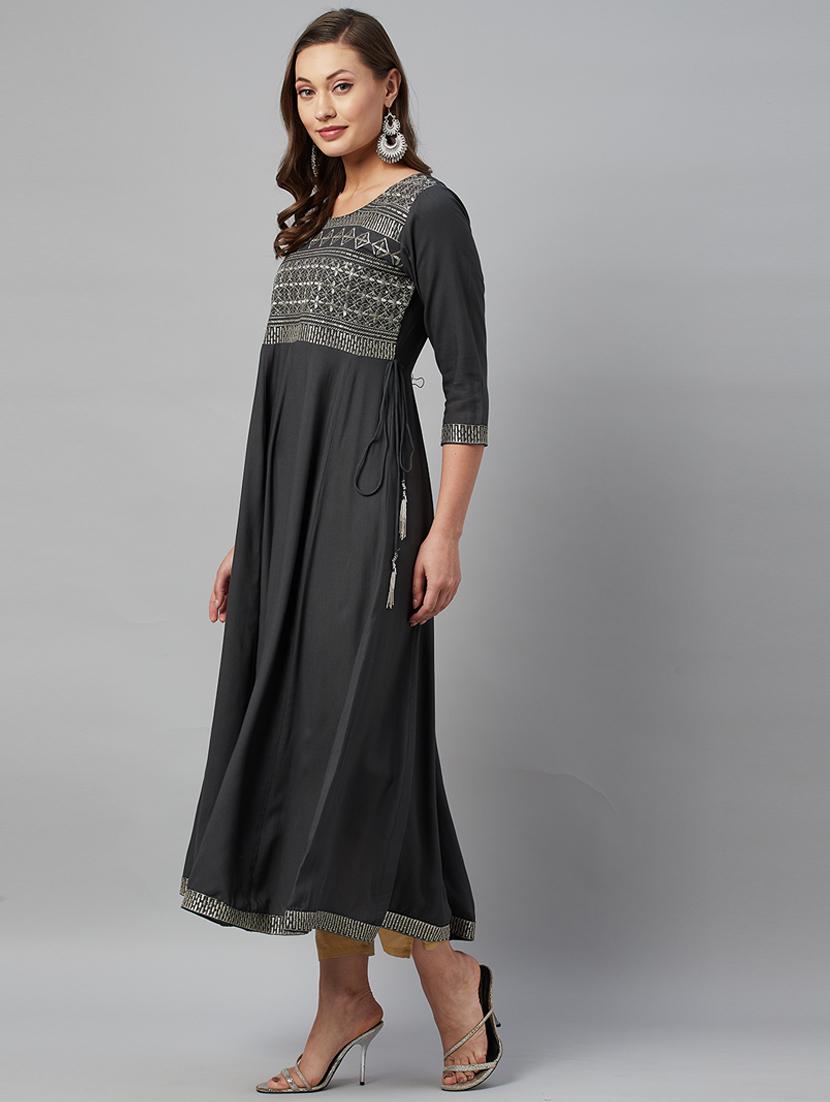 women grey viscose anarkali kurta - 21288733 - Standard Image - 3