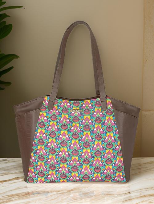 brown printed leatherette regular tote bag - 21292142 -  Standard Image - 0