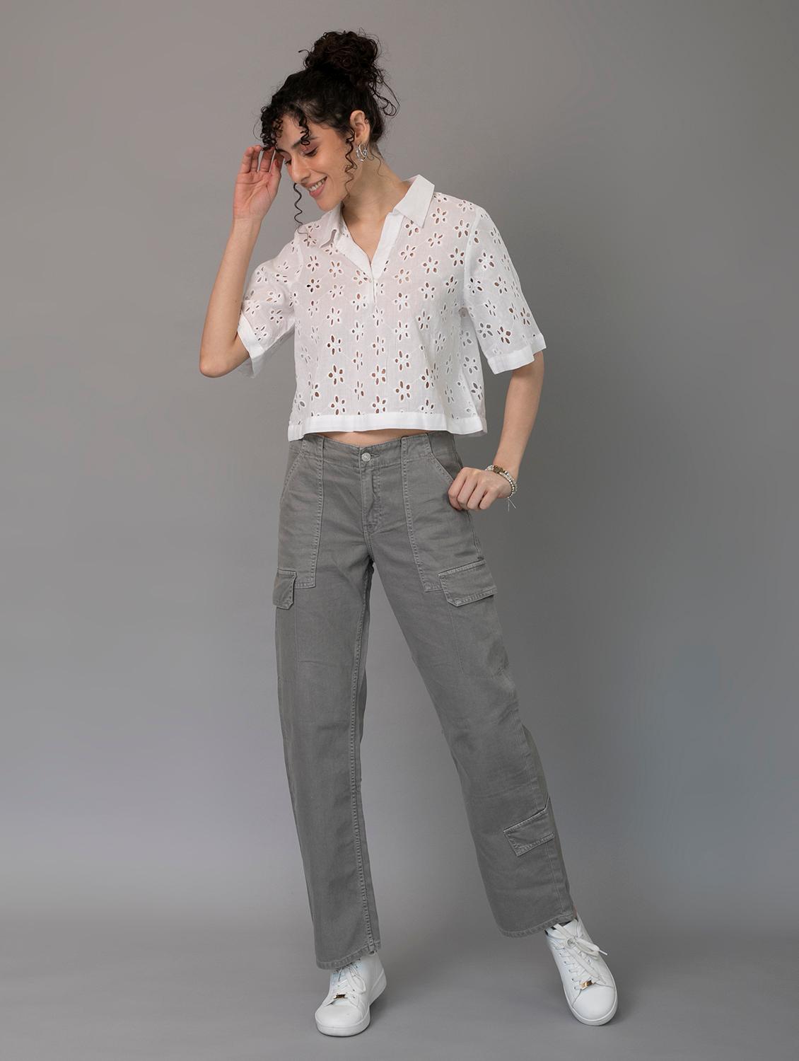 women schiffli collared crop top - 21295698 - Standard Image - 3