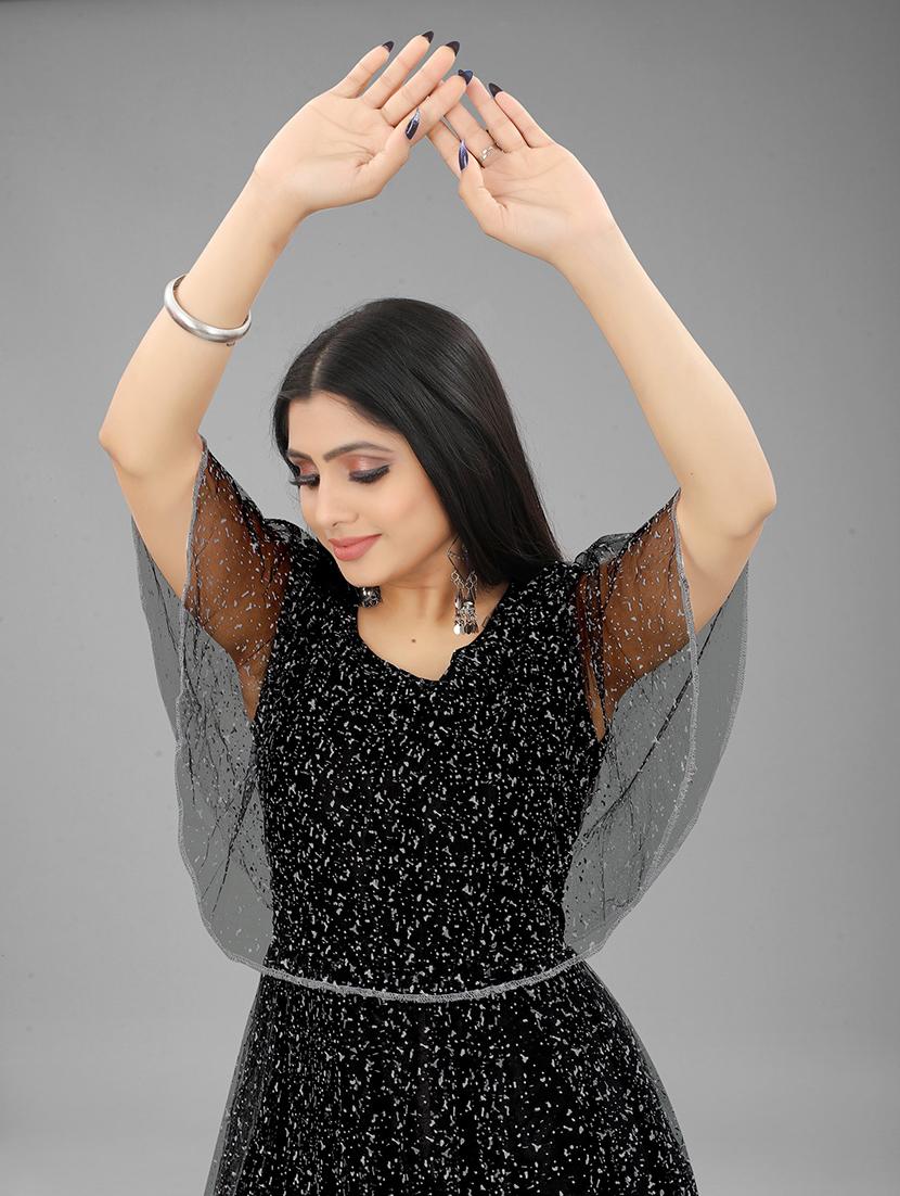 women black round neck semi-stitched gown - 21304263 - Standard Image - 3