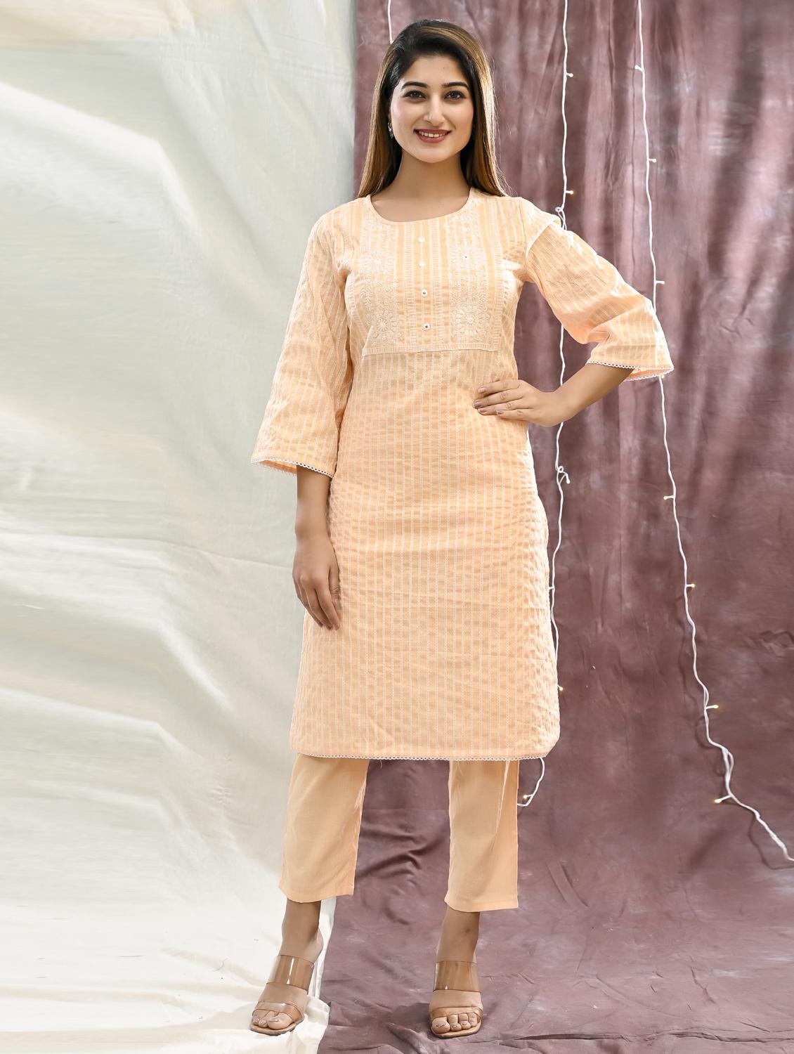 women three quarter sleeve kurta pant set - 21305035 -  Zoom Image - 0