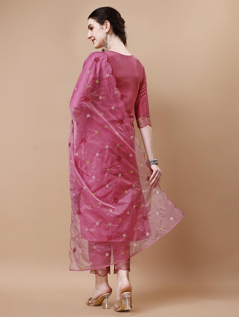 pink chanderi kurta dupatta set - 21308911 - Standard Image - 2