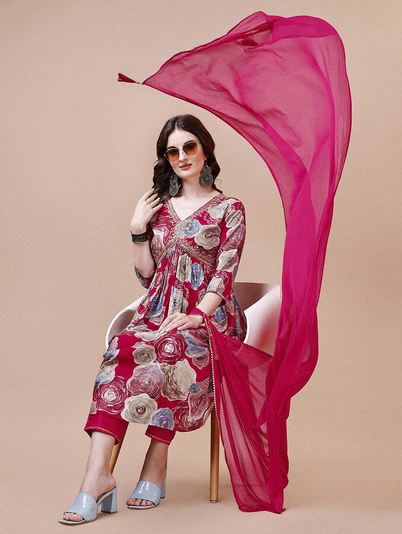 pink rayon kurta dupatta set - 21308951 - Standard Image - 3