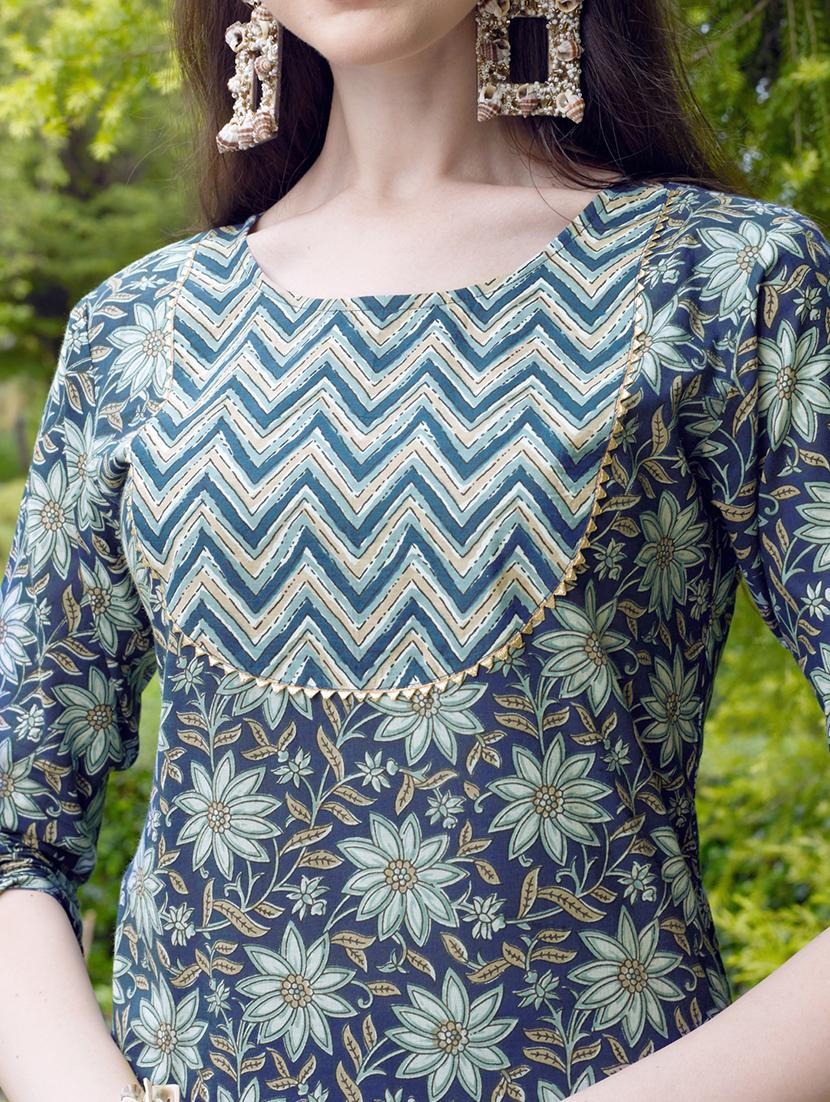 blue cotton kurta dupatta set - 21308952 - Standard Image - 4