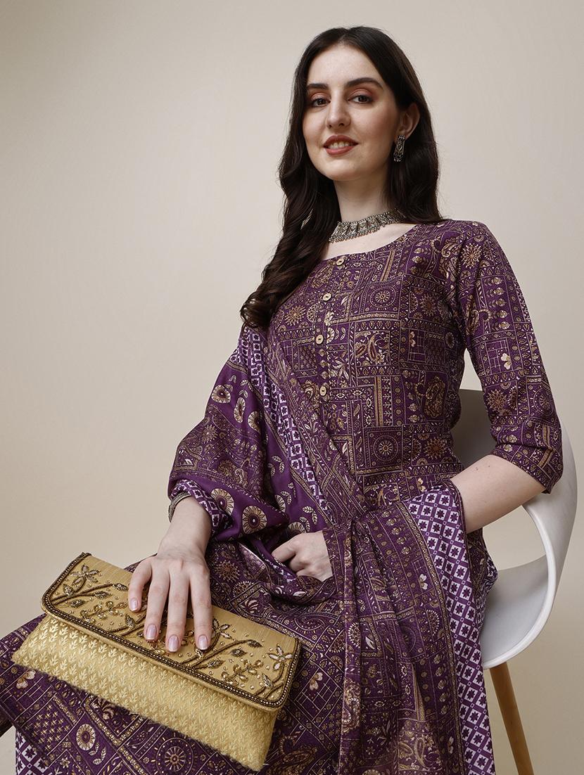 purple cotton kurta dupatta set - 21308981 - Zoom Image - 4