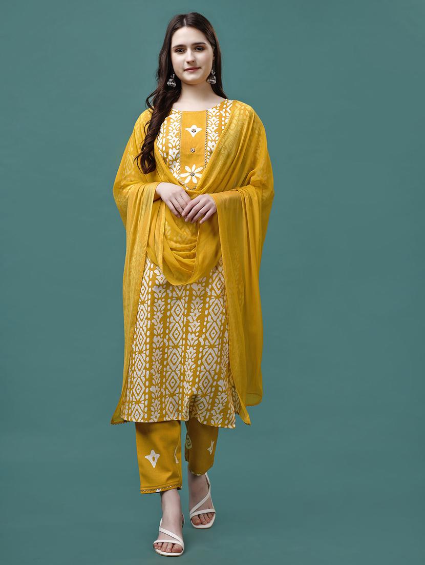 women yellow kurta dupatta set