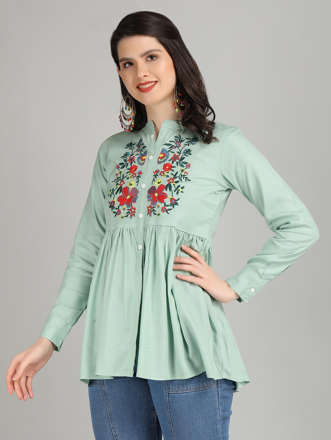 women green rayon peplum top - 21311951 - Zoom Image - 2