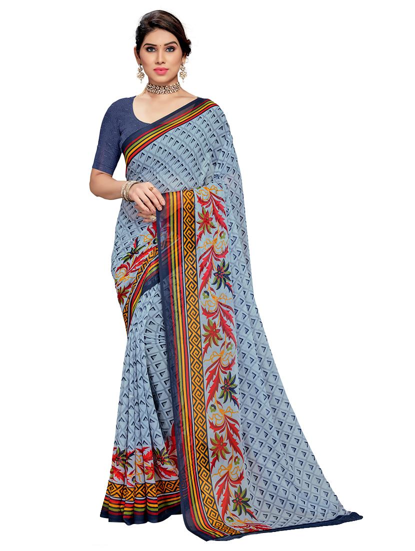 women light blue geometric printed saree with blouse - 21318125 -  Zoom Image - 0