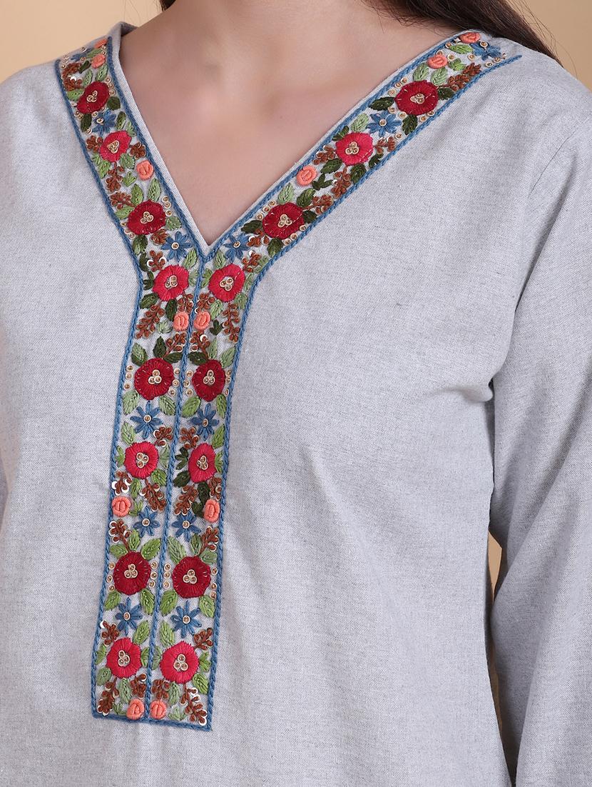 women grey self design kurta pant set - 21320591 - Standard Image - 5