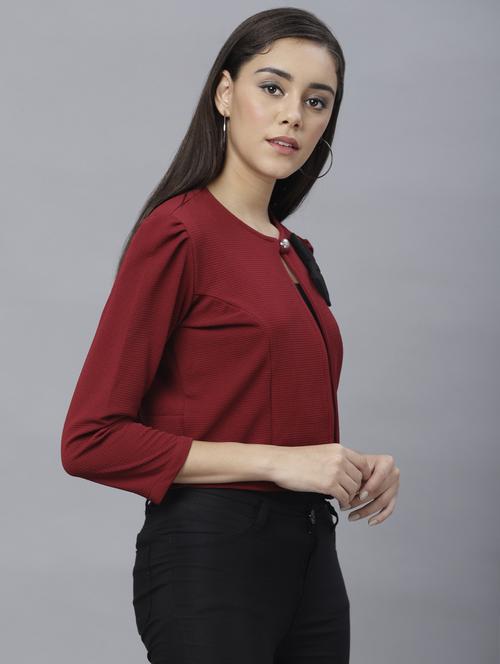 women maroon cotton blend regular shrug - 21322572 - Very Small Image - 1