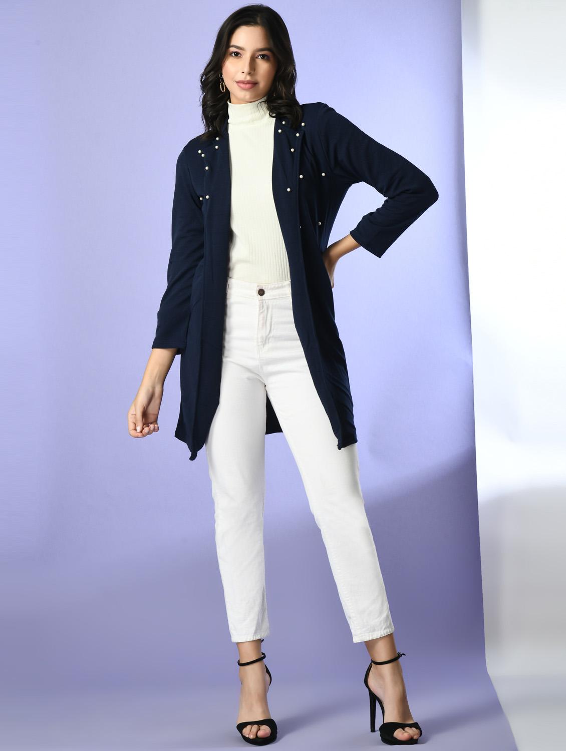 women navy blue cotton blend regular shrug - 21322611 - Zoom Image - 0