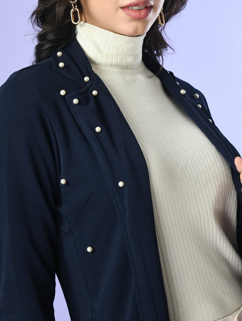 women navy blue cotton blend regular shrug - 21322611 - Standard Image - 5