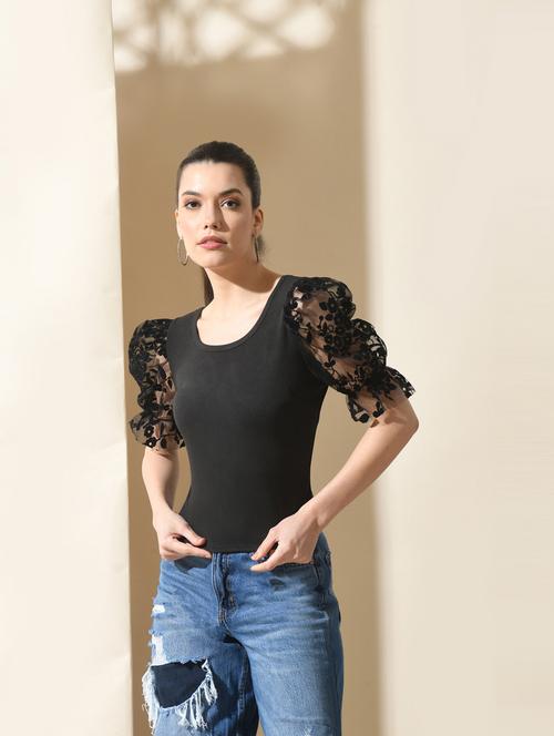 women black cotton blend regular top - 21322780 - Very Small Image - 1