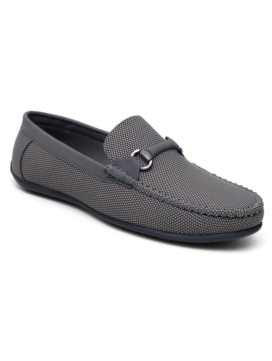 grey artificial leather slip on loafers