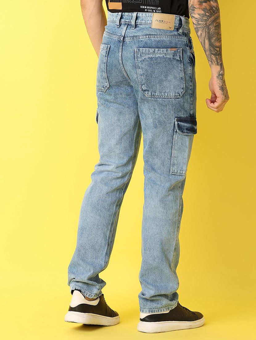 men solid light blue cargo jeans - 21341745 - Standard Image - 3