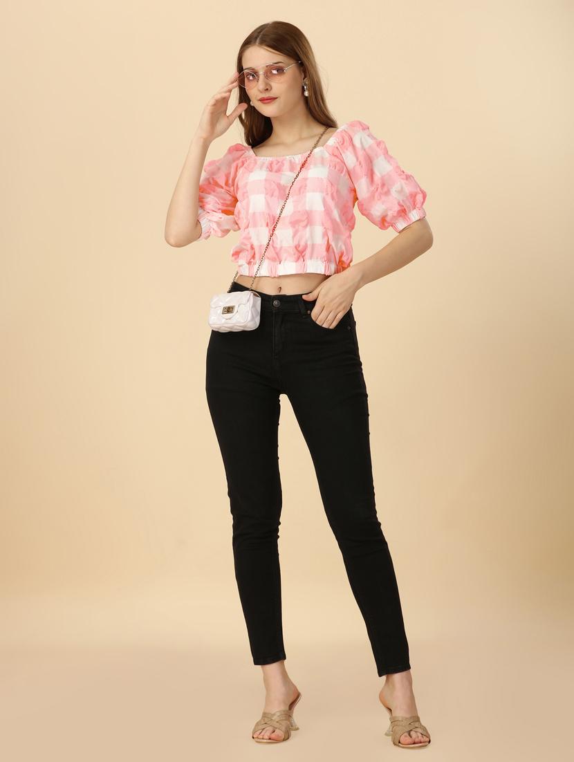 women pink silk blend crop top - 21345679 - Zoom Image - 4