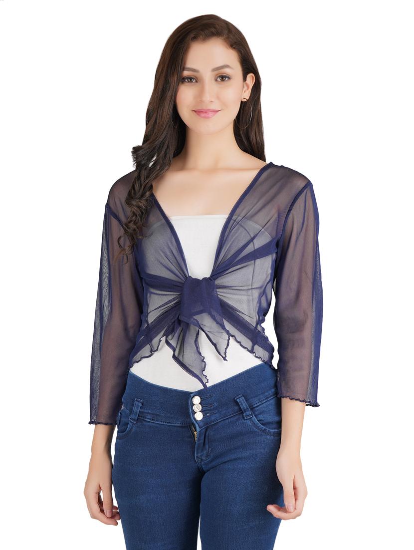 women solid three quarter sleeves regular shrug - 21345711 -  Zoom Image - 0