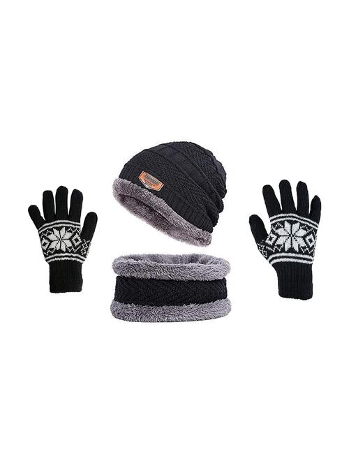 unisex self design winter beanies with gloves & neck wrap combo set - 21346478 -  Standard Image - 0