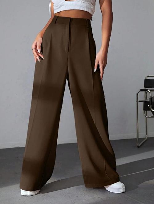 women high-rise solid wide leg trouser - 21347671 -  Standard Image - 0