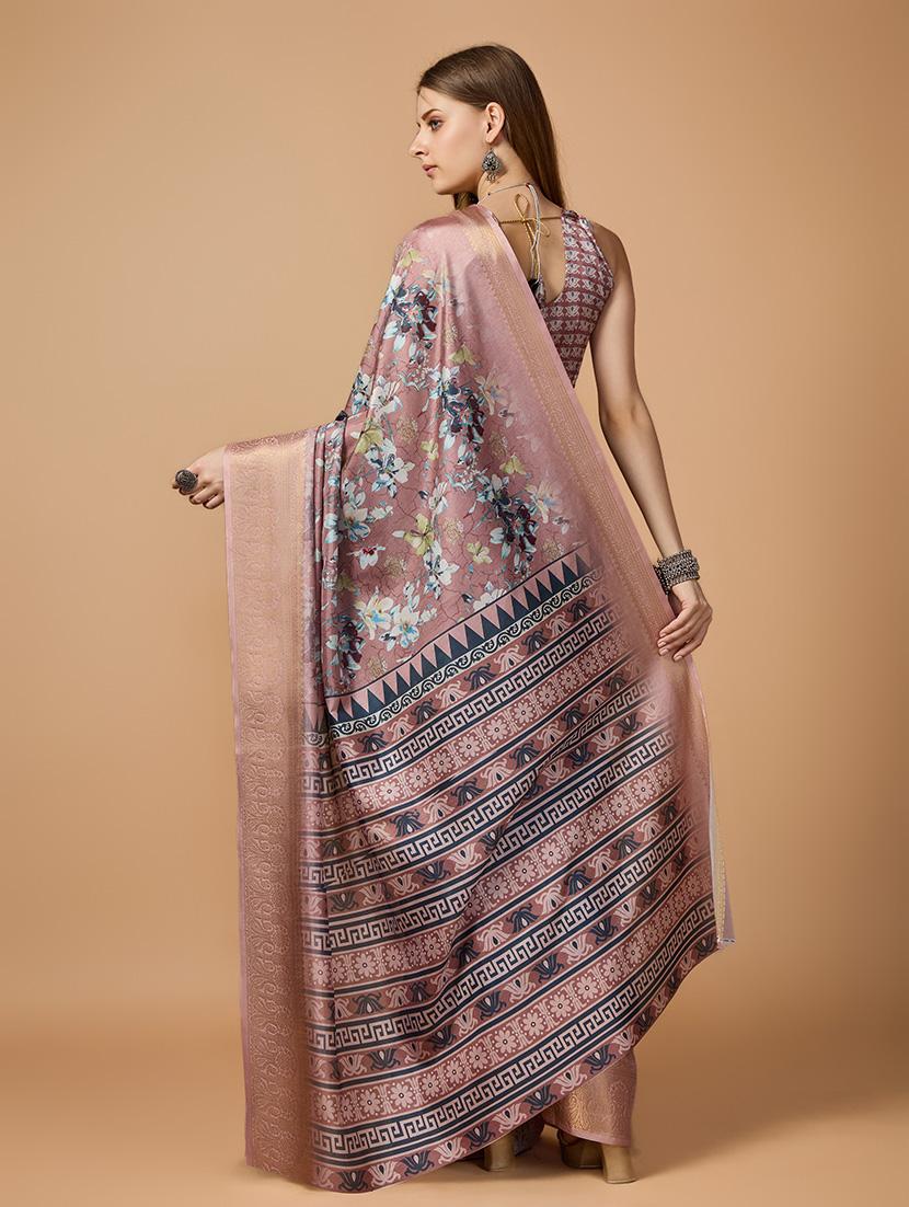 women floral printed zari bordered saree with blouse - 21348693 - Zoom Image - 3