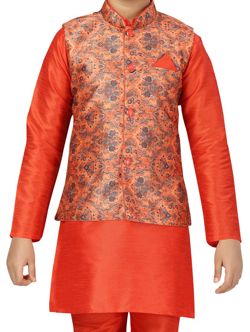 orange cotton sherwani kurtas & kurta set - 21348764 - Standard Image - 4