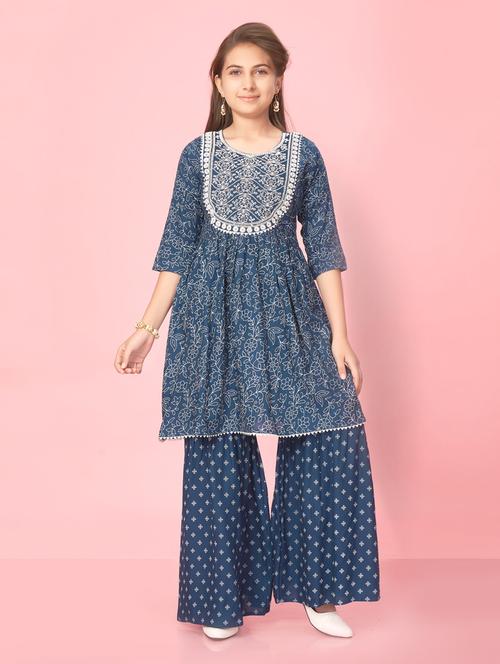 navy blue cotton kurta palazzo set  - 21348901 -  Standard Image - 0