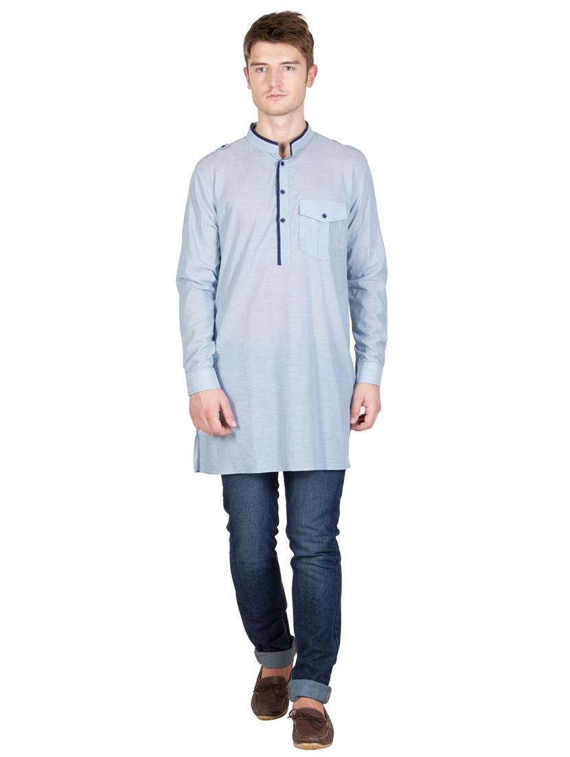 men mandarin neck solid short kurta - 21350537 - Standard Image - 3
