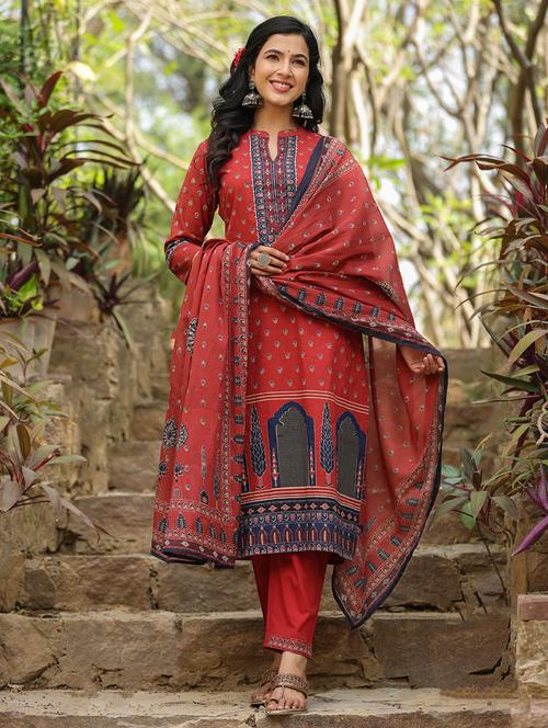 women three quarter sleeve kurta pant with dupatta set - 21352797 -  Standard Image - 0