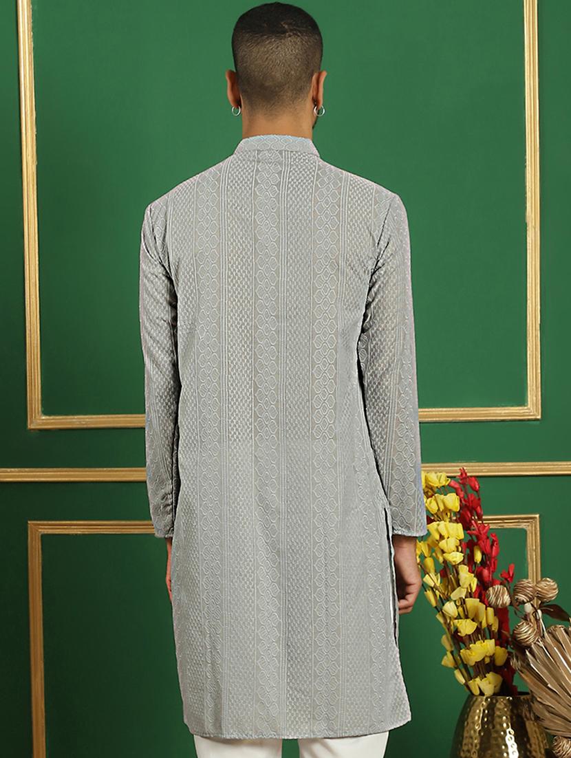 men mandarin neck embroidered long kurta - 21354500 - Standard Image - 3