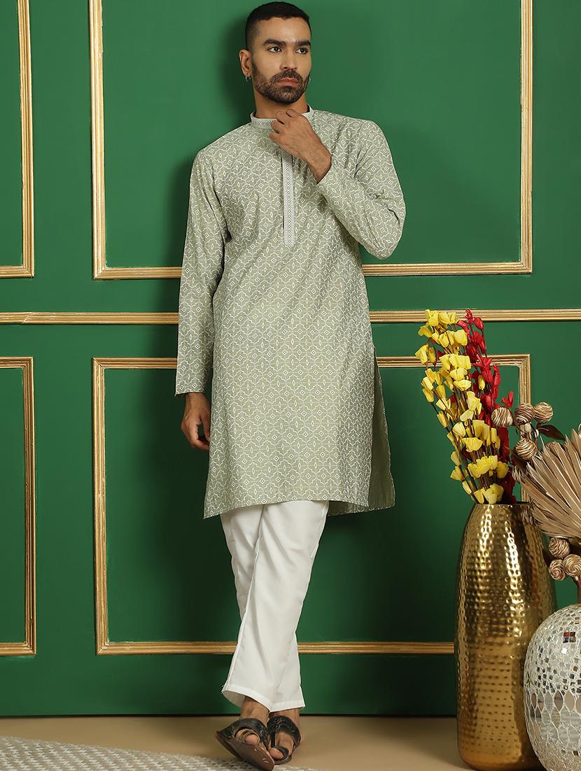 men mandarin neck printed long kurta - 21354514 -  Zoom Image - 0