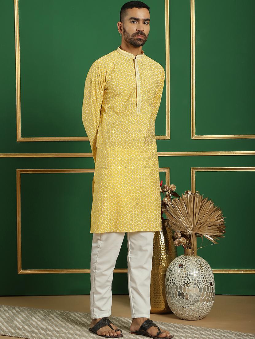 men mandarin neck printed long kurta - 21354516 - Standard Image - 3