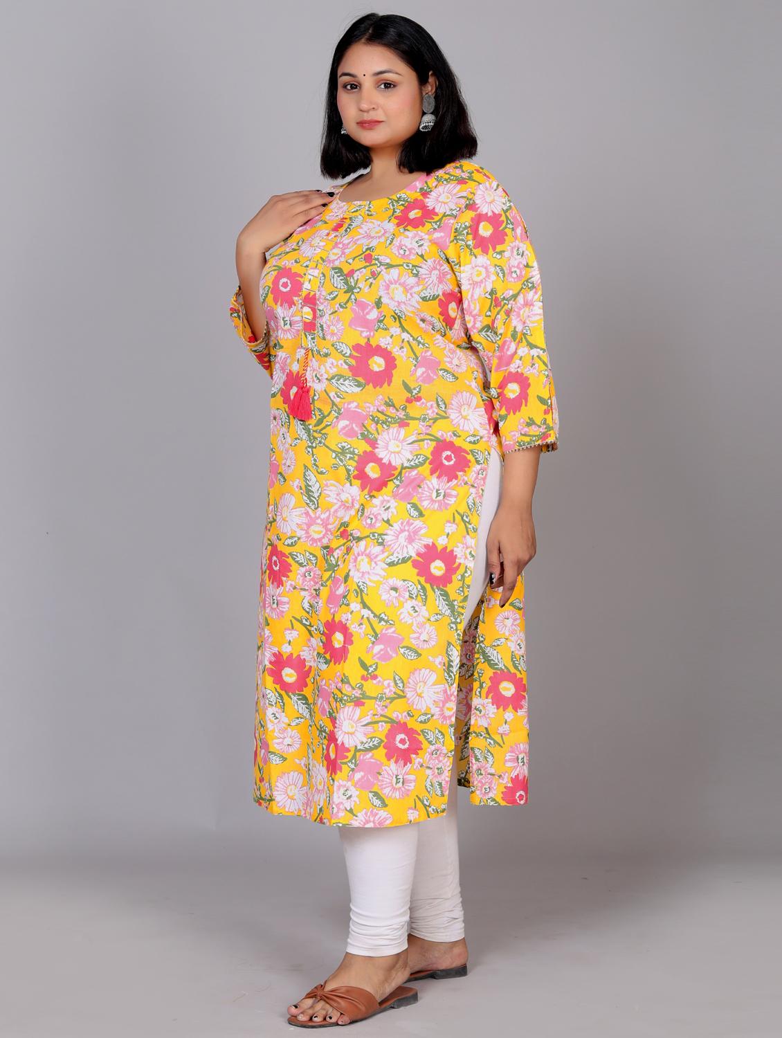 women three quarter sleeve plus size straight kurta - 21354519 - Standard Image - 2