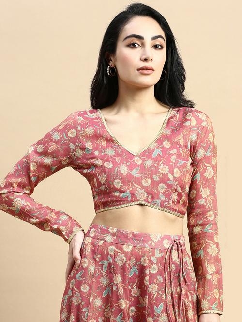 Pink Floral Printed Stitched Blouse - 21367159 - Very Small Image - 1
