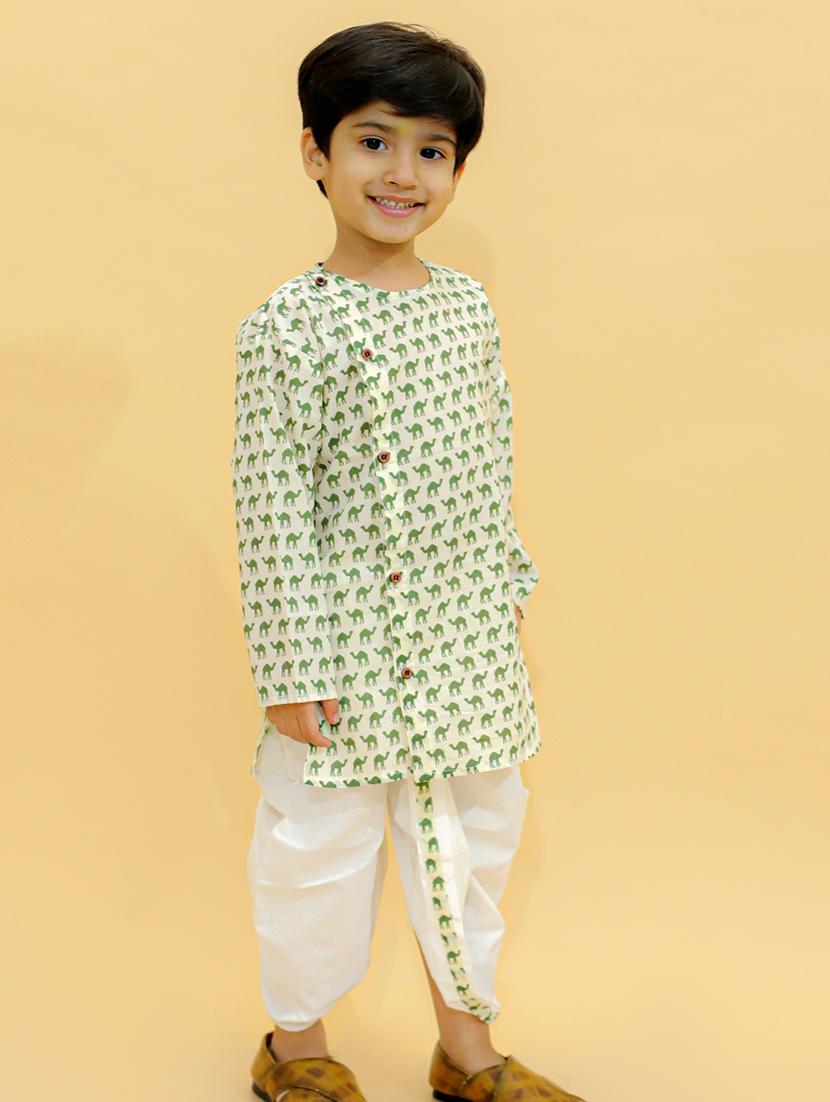 boys mandarin neck printed dhoti kurta set - 21368881 - Standard Image - 3