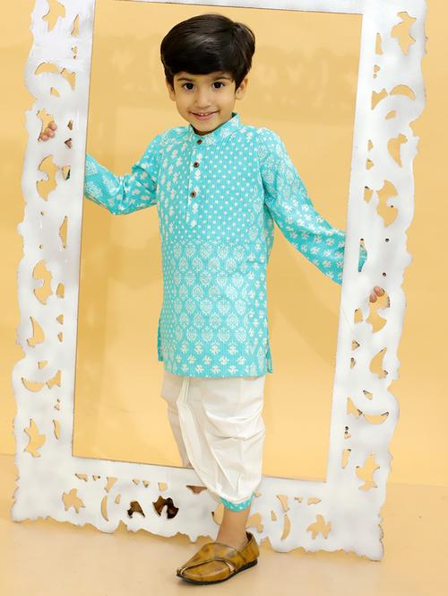 boys mandarin neck printed dhoti kurta set - 21368884 - Standard Image - 0