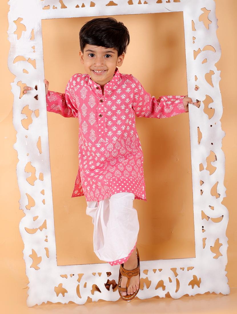 boys mandarin neck printed dhoti kurta set - 21368885 - Zoom Image - 0