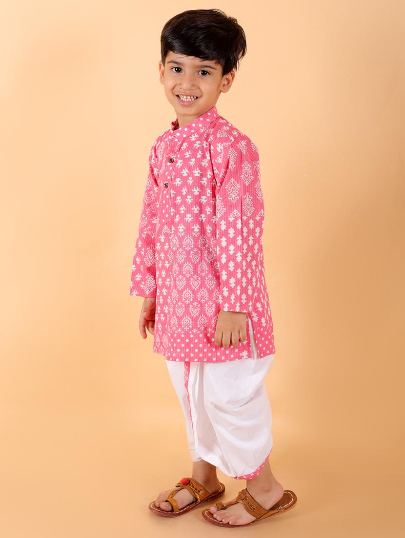 boys mandarin neck printed dhoti kurta set - 21368885 - Standard Image - 3