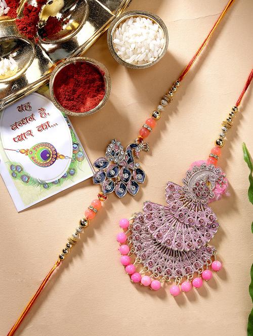 set of 2 stone-studded rakhi set with roli chawal - 21370154 - Very Small Image - 1