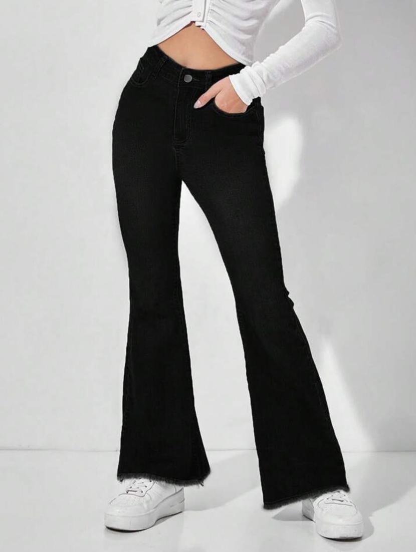 women solid high rise bootcut jeans