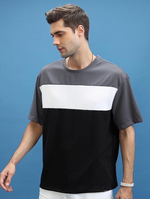 men color block round neck oversized t-shirt - 21375053 - Very Small Image - 1