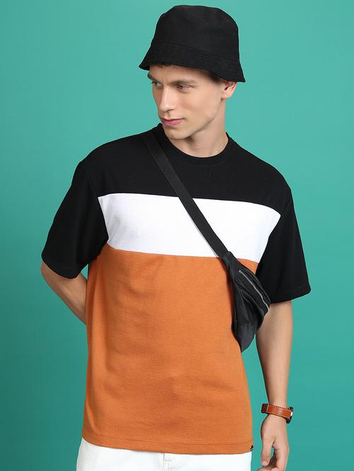 men color block round neck oversized t-shirt - 21375055 - Very Small Image - 1