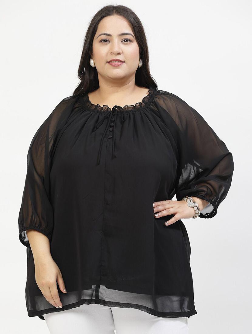 black solid plus size top - 21382339 -  Zoom Image - 0