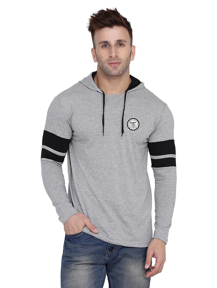 men solid hood neck t-shirt