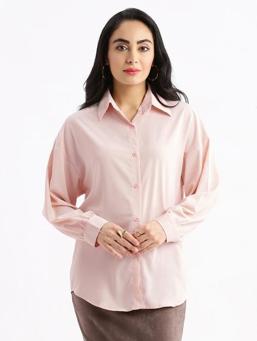 women pink solids long sleeves boxy shirt - 21387576 - Very Small Image - 1