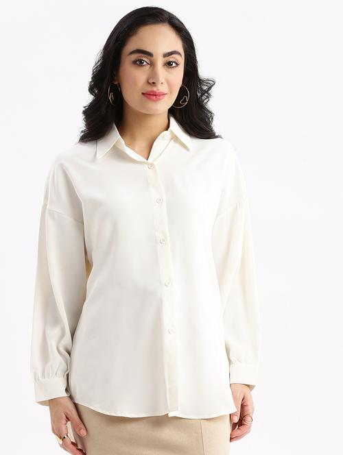 women cream crepe boxy shirt - 21387577 - Very Small Image - 1
