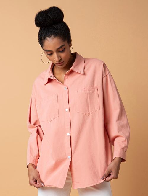 women peach denim oversized shirt - 21387604 - Very Small Image - 1