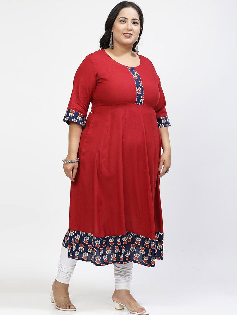 women red round neck plus size flared kurta - 21391107 - Standard Image - 3