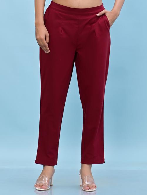 women maroon cotton cigarette pants - 21391946 - Very Small Image - 1