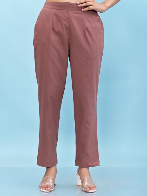 women mauve cotton cigarette pants - 21391950 - Very Small Image - 1
